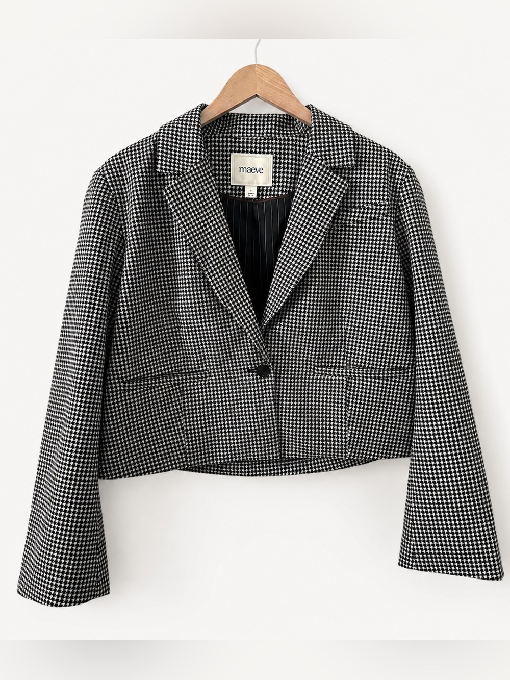 Maeve by Anthropologie Boxy Crop Blazer- Houndstooth size L NWT - Picture 5 of 12